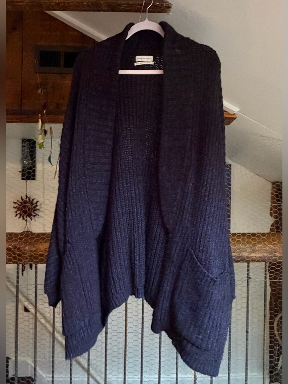 Urban Outfitters Oversized Dark Navy Open-Front Ribbed Cardigan